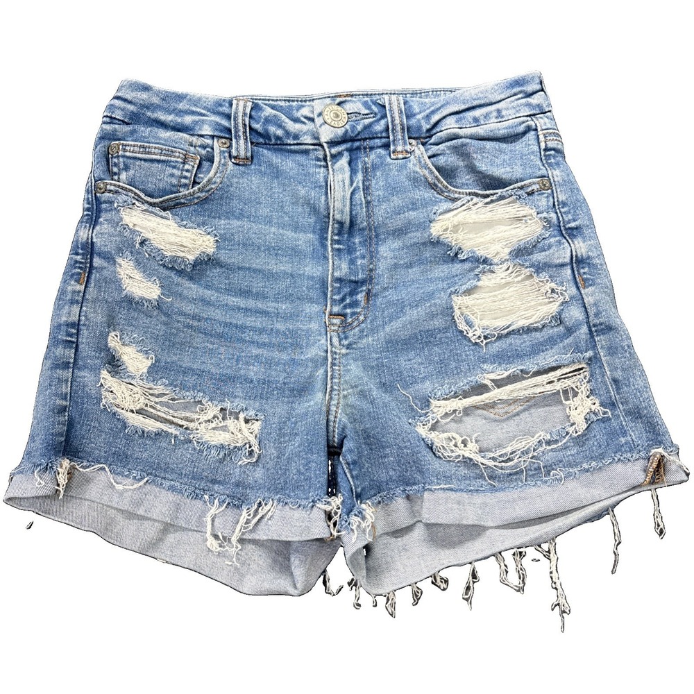 American eagle curvy high‎ rise shortie shorts Women's Size 6 Distressed Denim